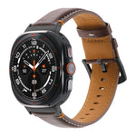 Samsung Galaxy Watch Ultra 47mm用ステッチ入りブラックバックル本革ウォッチバンド