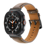 Samsung Galaxy Watch Ultra 47mm用ステッチ入りブラックバックル本革ウォッチバンド