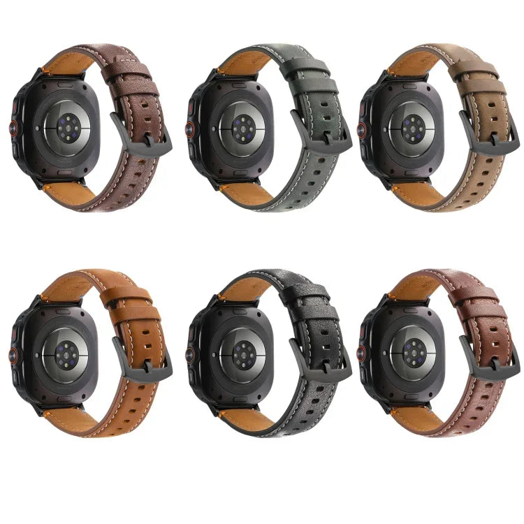 Samsung Galaxy Watch Ultra 47mm用ステッチ入りブラックバックル本革ウォッチバンド