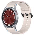 Wavy Grain Stitched Black Buckle Silicone Watch Band, For Samsung Galaxy Watch FE 40mm, For Samsung Galaxy Watch 7 40 / 44mm, For Samsung Galaxy Watch 6 Classic 43 / 47mm, For Samsung Galaxy Watch 6 40 / 44mm