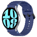 Wavy Grain Stitched Black Buckle Silicone Watch Band, For Samsung Galaxy Watch FE 40mm, For Samsung Galaxy Watch 7 40 / 44mm, For Samsung Galaxy Watch 6 Classic 43 / 47mm, For Samsung Galaxy Watch 6 40 / 44mm