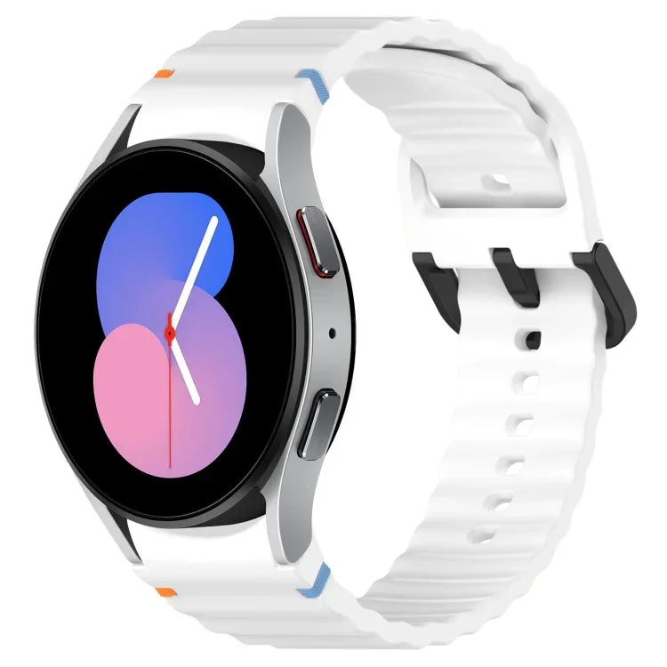 波状グレインステッチブラックバックルシリコンウォッチバンド、Samsung Galaxy Watch 5 40 / 44mm用、Samsung Galaxy Watch 5 Pro用、Samsung Galaxy Watch 4 40 / 44mm用、Samsung Galaxy Watch 4 Classic 42 / 46mm用