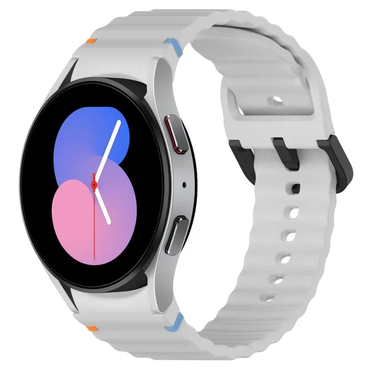 波状グレインステッチブラックバックルシリコンウォッチバンド、Samsung Galaxy Watch 5 40 / 44mm用、Samsung Galaxy Watch 5 Pro用、Samsung Galaxy Watch 4 40 / 44mm用、Samsung Galaxy Watch 4 Classic 42 / 46mm用