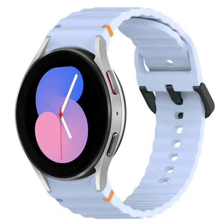 波状グレインステッチブラックバックルシリコンウォッチバンド、Samsung Galaxy Watch 5 40 / 44mm用、Samsung Galaxy Watch 5 Pro用、Samsung Galaxy Watch 4 40 / 44mm用、Samsung Galaxy Watch 4 Classic 42 / 46mm用
