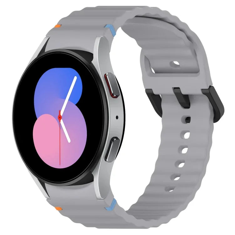 波状グレインステッチブラックバックルシリコンウォッチバンド、Samsung Galaxy Watch 5 40 / 44mm用、Samsung Galaxy Watch 5 Pro用、Samsung Galaxy Watch 4 40 / 44mm用、Samsung Galaxy Watch 4 Classic 42 / 46mm用