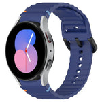 波状グレインステッチブラックバックルシリコンウォッチバンド、Samsung Galaxy Watch 5 40 / 44mm用、Samsung Galaxy Watch 5 Pro用、Samsung Galaxy Watch 4 40 / 44mm用、Samsung Galaxy Watch 4 Classic 42 / 46mm用