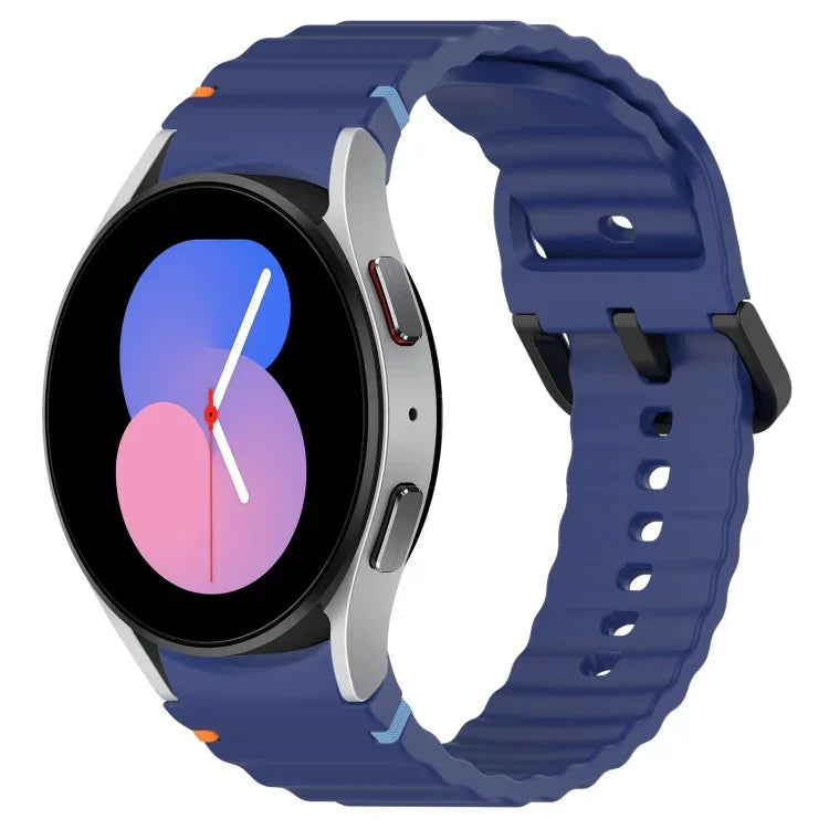 波状グレインステッチブラックバックルシリコンウォッチバンド、Samsung Galaxy Watch 5 40 / 44mm用、Samsung Galaxy Watch 5 Pro用、Samsung Galaxy Watch 4 40 / 44mm用、Samsung Galaxy Watch 4 Classic 42 / 46mm用