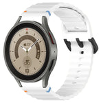 波状グレインステッチブラックバックルシリコンウォッチバンド、Samsung Galaxy Watch 5 40 / 44mm用、Samsung Galaxy Watch 5 Pro用、Samsung Galaxy Watch 4 40 / 44mm用、Samsung Galaxy Watch 4 Classic 42 / 46mm用