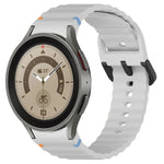 波状グレインステッチブラックバックルシリコンウォッチバンド、Samsung Galaxy Watch 5 40 / 44mm用、Samsung Galaxy Watch 5 Pro用、Samsung Galaxy Watch 4 40 / 44mm用、Samsung Galaxy Watch 4 Classic 42 / 46mm用