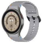 波状グレインステッチブラックバックルシリコンウォッチバンド、Samsung Galaxy Watch 5 40 / 44mm用、Samsung Galaxy Watch 5 Pro用、Samsung Galaxy Watch 4 40 / 44mm用、Samsung Galaxy Watch 4 Classic 42 / 46mm用