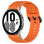 波状グレインステッチブラックバックルシリコンウォッチバンド、Samsung Galaxy Watch 5 40 / 44mm用、Samsung Galaxy Watch 5 Pro用、Samsung Galaxy Watch 4 40 / 44mm用、Samsung Galaxy Watch 4 Classic 42 / 46mm用