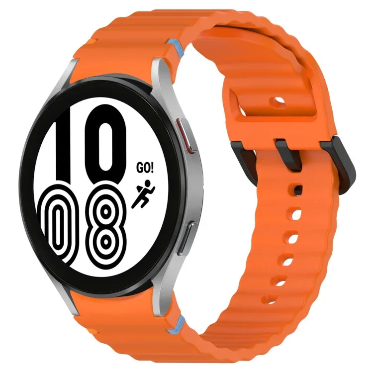 波状グレインステッチブラックバックルシリコンウォッチバンド、Samsung Galaxy Watch 5 40 / 44mm用、Samsung Galaxy Watch 5 Pro用、Samsung Galaxy Watch 4 40 / 44mm用、Samsung Galaxy Watch 4 Classic 42 / 46mm用