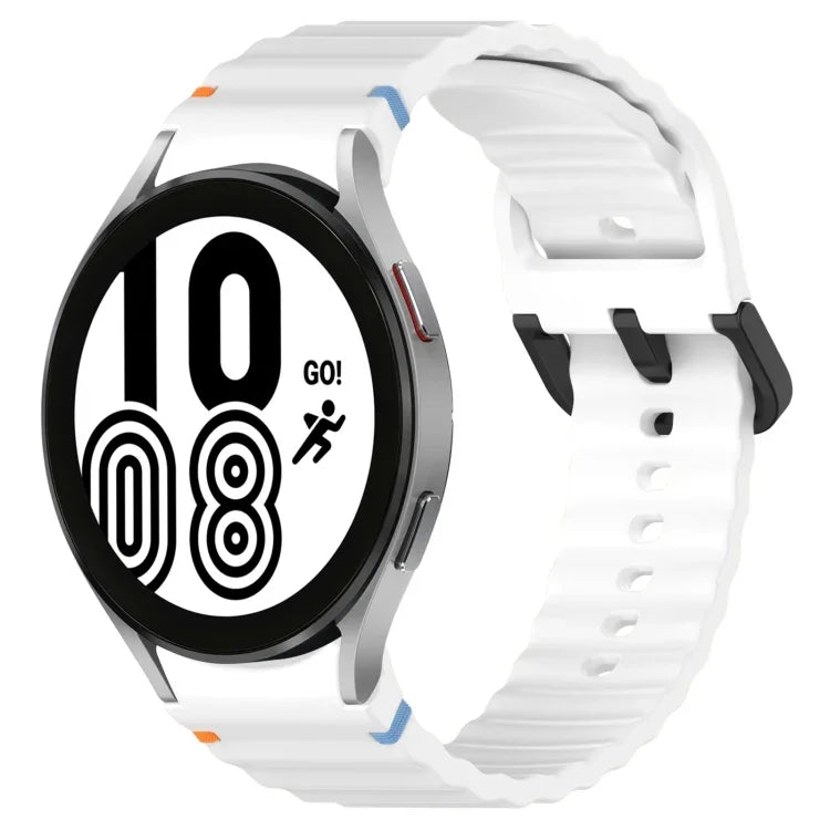 波状グレインステッチブラックバックルシリコンウォッチバンド、Samsung Galaxy Watch 5 40 / 44mm用、Samsung Galaxy Watch 5 Pro用、Samsung Galaxy Watch 4 40 / 44mm用、Samsung Galaxy Watch 4 Classic 42 / 46mm用