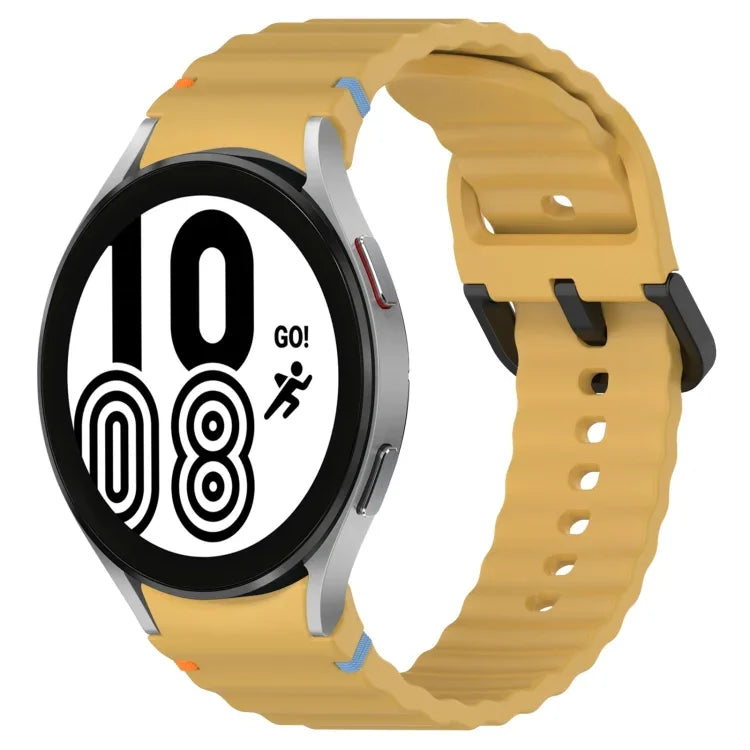 波状グレインステッチブラックバックルシリコンウォッチバンド、Samsung Galaxy Watch 5 40 / 44mm用、Samsung Galaxy Watch 5 Pro用、Samsung Galaxy Watch 4 40 / 44mm用、Samsung Galaxy Watch 4 Classic 42 / 46mm用