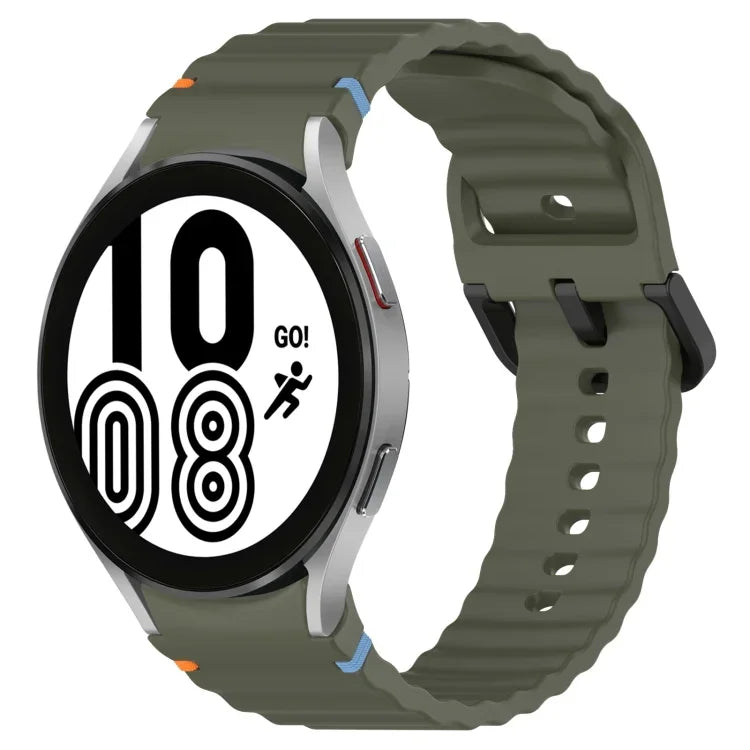 波状グレインステッチブラックバックルシリコンウォッチバンド、Samsung Galaxy Watch 5 40 / 44mm用、Samsung Galaxy Watch 5 Pro用、Samsung Galaxy Watch 4 40 / 44mm用、Samsung Galaxy Watch 4 Classic 42 / 46mm用