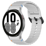 波状グレインステッチブラックバックルシリコンウォッチバンド、Samsung Galaxy Watch 5 40 / 44mm用、Samsung Galaxy Watch 5 Pro用、Samsung Galaxy Watch 4 40 / 44mm用、Samsung Galaxy Watch 4 Classic 42 / 46mm用