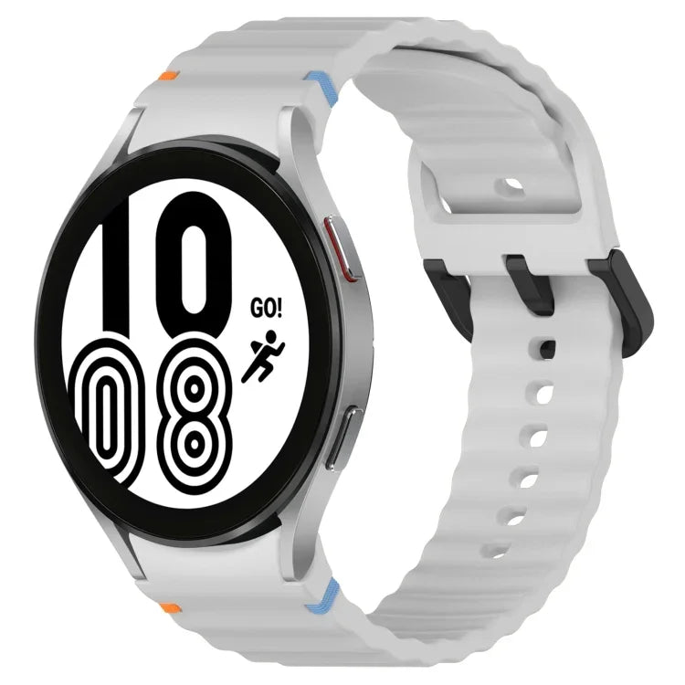波状グレインステッチブラックバックルシリコンウォッチバンド、Samsung Galaxy Watch 5 40 / 44mm用、Samsung Galaxy Watch 5 Pro用、Samsung Galaxy Watch 4 40 / 44mm用、Samsung Galaxy Watch 4 Classic 42 / 46mm用