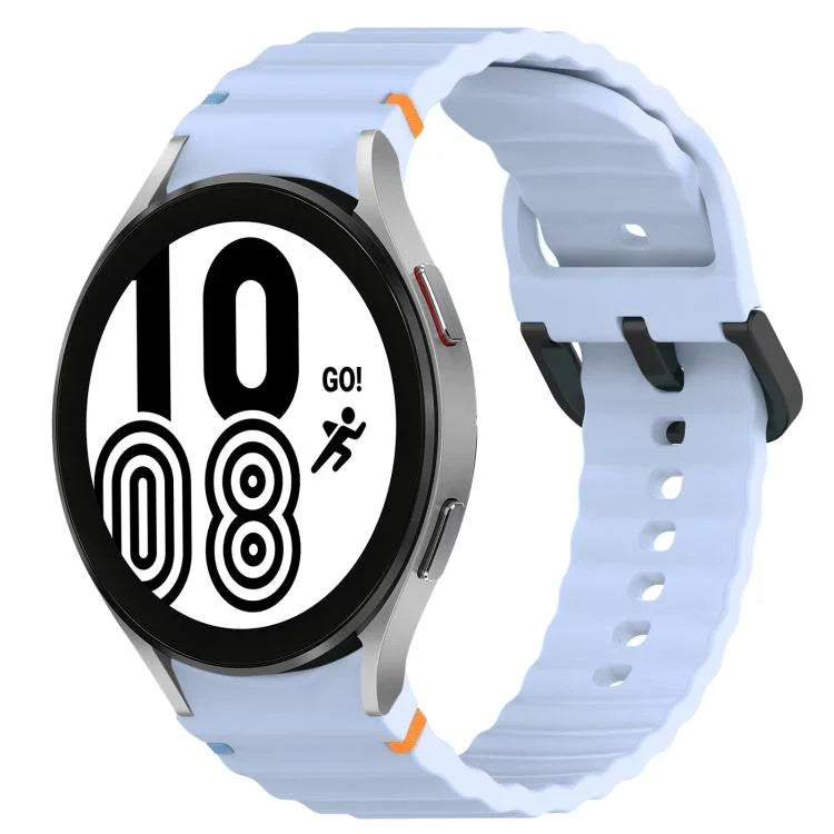 波状グレインステッチブラックバックルシリコンウォッチバンド、Samsung Galaxy Watch 5 40 / 44mm用、Samsung Galaxy Watch 5 Pro用、Samsung Galaxy Watch 4 40 / 44mm用、Samsung Galaxy Watch 4 Classic 42 / 46mm用