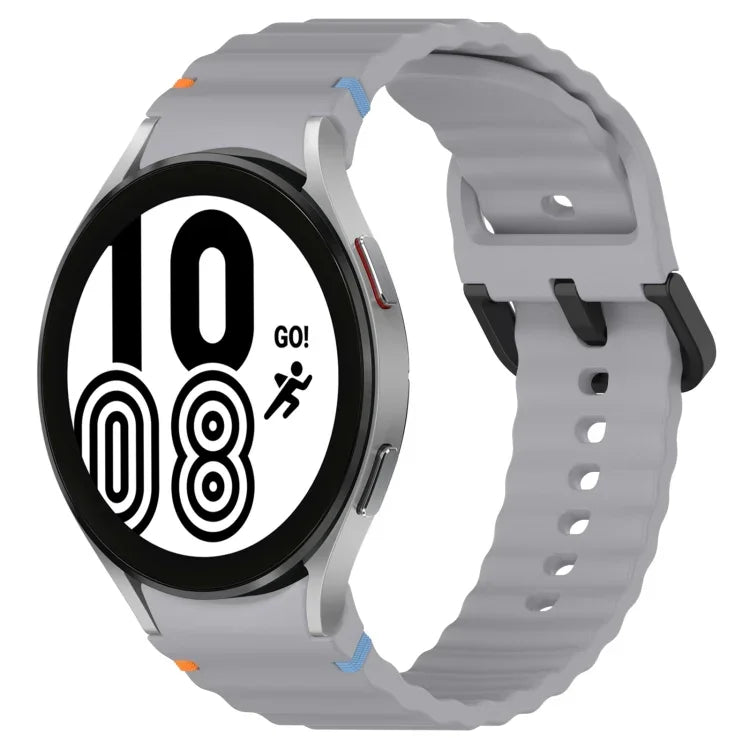 波状グレインステッチブラックバックルシリコンウォッチバンド、Samsung Galaxy Watch 5 40 / 44mm用、Samsung Galaxy Watch 5 Pro用、Samsung Galaxy Watch 4 40 / 44mm用、Samsung Galaxy Watch 4 Classic 42 / 46mm用