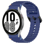 波状グレインステッチブラックバックルシリコンウォッチバンド、Samsung Galaxy Watch 5 40 / 44mm用、Samsung Galaxy Watch 5 Pro用、Samsung Galaxy Watch 4 40 / 44mm用、Samsung Galaxy Watch 4 Classic 42 / 46mm用