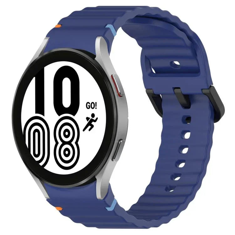 波状グレインステッチブラックバックルシリコンウォッチバンド、Samsung Galaxy Watch 5 40 / 44mm用、Samsung Galaxy Watch 5 Pro用、Samsung Galaxy Watch 4 40 / 44mm用、Samsung Galaxy Watch 4 Classic 42 / 46mm用