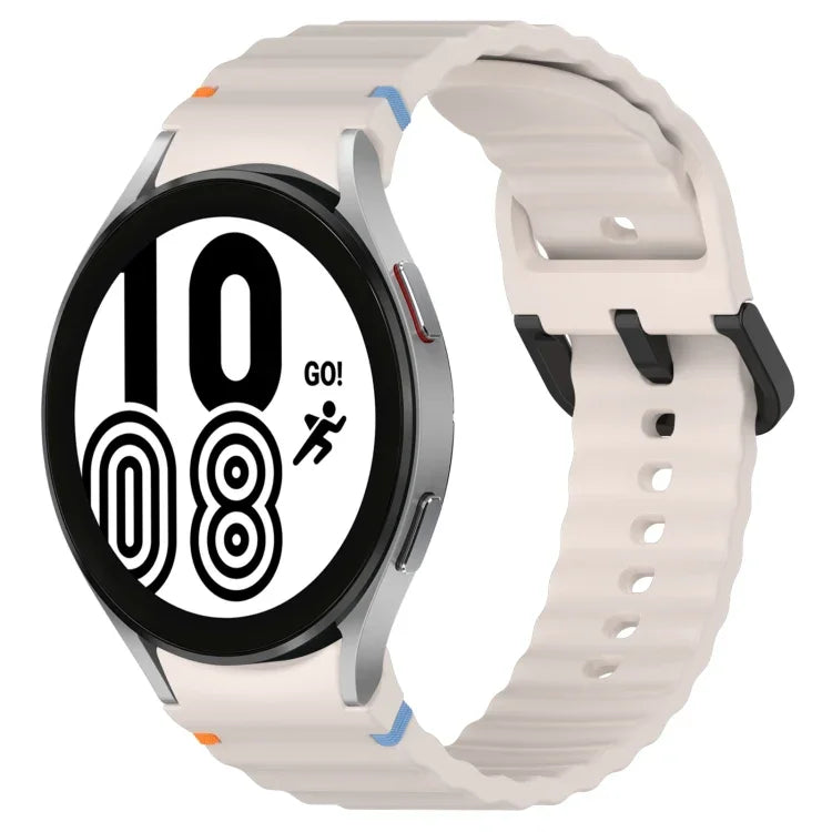波状グレインステッチブラックバックルシリコンウォッチバンド、Samsung Galaxy Watch 5 40 / 44mm用、Samsung Galaxy Watch 5 Pro用、Samsung Galaxy Watch 4 40 / 44mm用、Samsung Galaxy Watch 4 Classic 42 / 46mm用