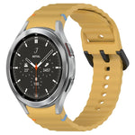 波状グレインステッチブラックバックルシリコンウォッチバンド、Samsung Galaxy Watch 5 40 / 44mm用、Samsung Galaxy Watch 5 Pro用、Samsung Galaxy Watch 4 40 / 44mm用、Samsung Galaxy Watch 4 Classic 42 / 46mm用