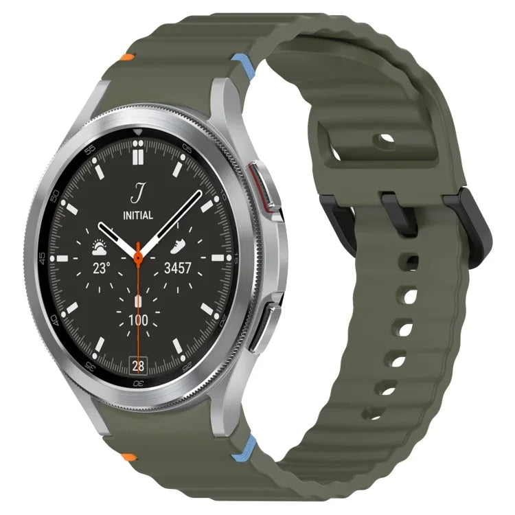 波状グレインステッチブラックバックルシリコンウォッチバンド、Samsung Galaxy Watch 5 40 / 44mm用、Samsung Galaxy Watch 5 Pro用、Samsung Galaxy Watch 4 40 / 44mm用、Samsung Galaxy Watch 4 Classic 42 / 46mm用