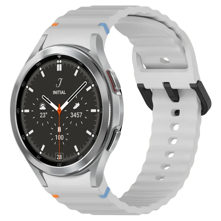 波状グレインステッチブラックバックルシリコンウォッチバンド、Samsung Galaxy Watch 5 40 / 44mm用、Samsung Galaxy Watch 5 Pro用、Samsung Galaxy Watch 4 40 / 44mm用、Samsung Galaxy Watch 4 Classic 42 / 46mm用