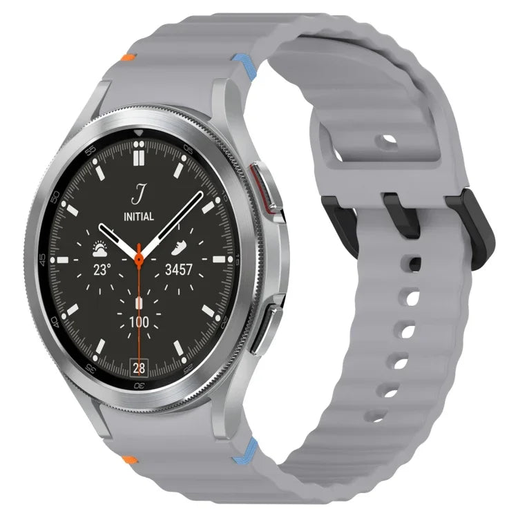 波状グレインステッチブラックバックルシリコンウォッチバンド、Samsung Galaxy Watch 5 40 / 44mm用、Samsung Galaxy Watch 5 Pro用、Samsung Galaxy Watch 4 40 / 44mm用、Samsung Galaxy Watch 4 Classic 42 / 46mm用