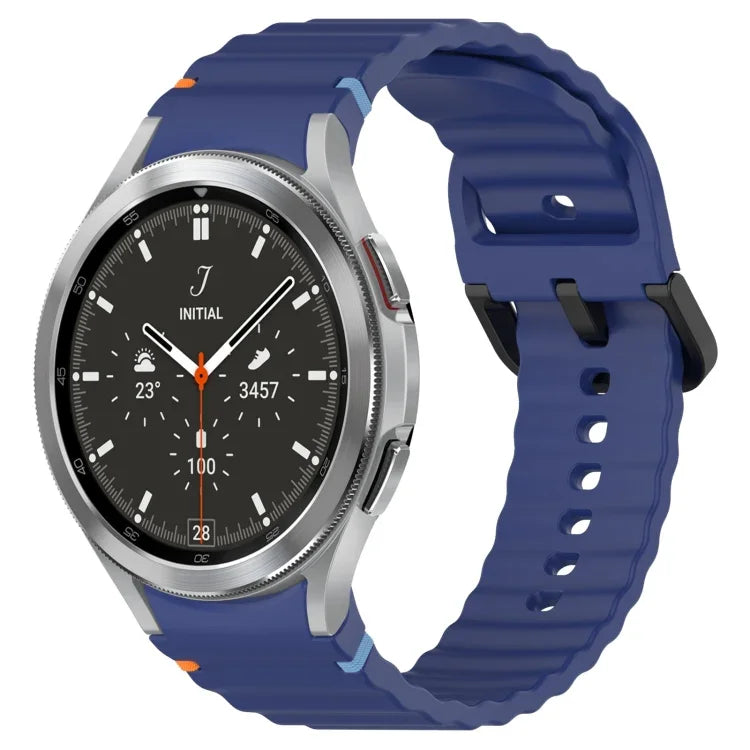 波状グレインステッチブラックバックルシリコンウォッチバンド、Samsung Galaxy Watch 5 40 / 44mm用、Samsung Galaxy Watch 5 Pro用、Samsung Galaxy Watch 4 40 / 44mm用、Samsung Galaxy Watch 4 Classic 42 / 46mm用