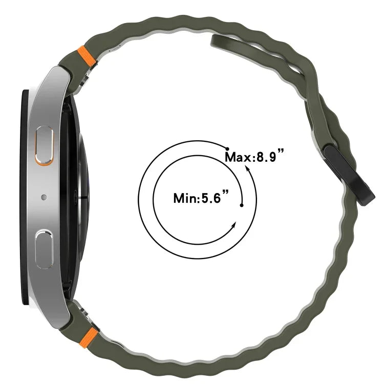 波状グレインステッチブラックバックルシリコンウォッチバンド、Samsung Galaxy Watch 5 40 / 44mm用、Samsung Galaxy Watch 5 Pro用、Samsung Galaxy Watch 4 40 / 44mm用、Samsung Galaxy Watch 4 Classic 42 / 46mm用