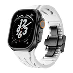 テイラーステンレススチールブラックバタフライバックルシリコンウォッチバンド、Apple Watch 44mm / 45mm / 46mm / 49mm用