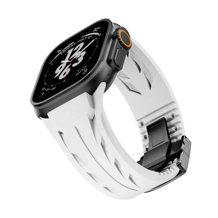 テイラーステンレススチールブラックバタフライバックルシリコンウォッチバンド、Apple Watch 44mm / 45mm / 46mm / 49mm用
