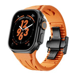 テイラーステンレススチールブラックバタフライバックルシリコンウォッチバンド、Apple Watch 44mm / 45mm / 46mm / 49mm用