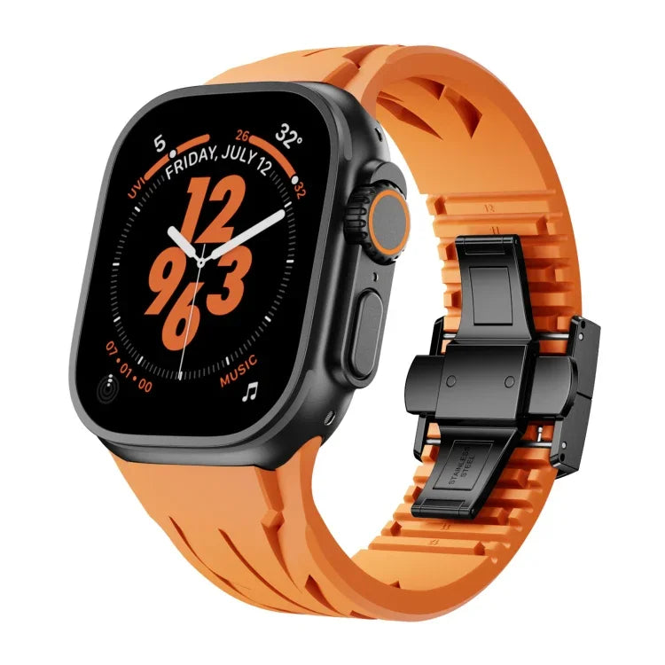 テイラーステンレススチールブラックバタフライバックルシリコンウォッチバンド、Apple Watch 44mm / 45mm / 46mm / 49mm用
