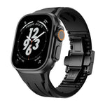 テイラーステンレススチールブラックバタフライバックルシリコンウォッチバンド、Apple Watch 44mm / 45mm / 46mm / 49mm用