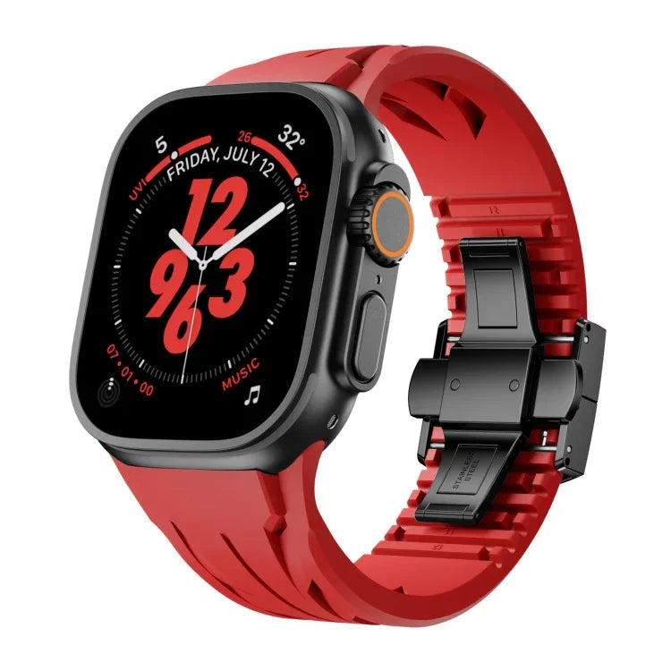 テイラーステンレススチールブラックバタフライバックルシリコンウォッチバンド、Apple Watch 44mm / 45mm / 46mm / 49mm用
