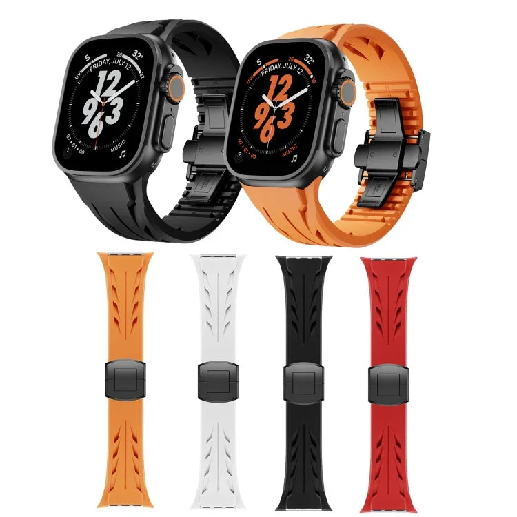 テイラーステンレススチールブラックバタフライバックルシリコンウォッチバンド、Apple Watch 44mm / 45mm / 46mm / 49mm用