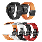 テイラーステンレススチールブラックバタフライバックルシリコンウォッチバンド、Apple Watch 44mm / 45mm / 46mm / 49mm用
