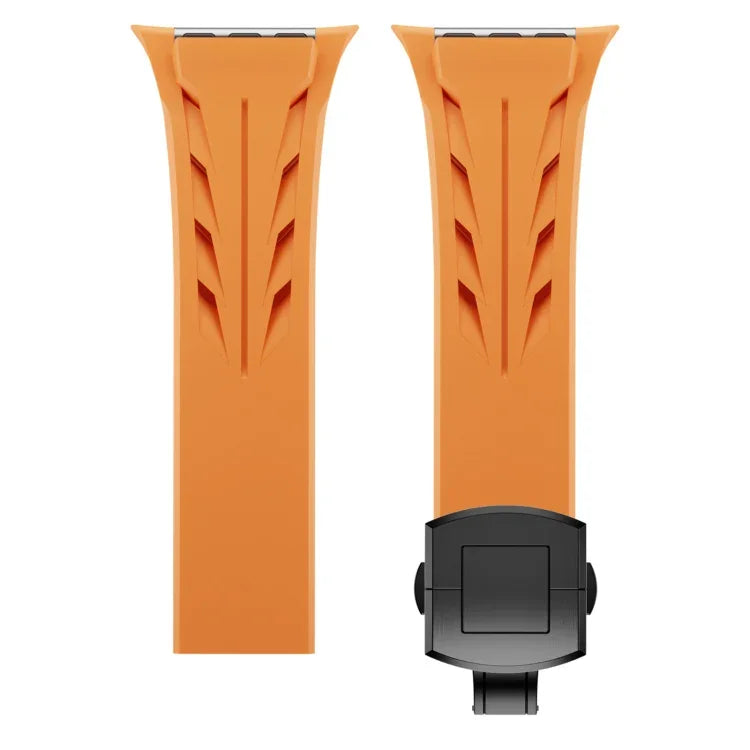 テイラーステンレススチールブラックバタフライバックルシリコンウォッチバンド、Apple Watch 44mm / 45mm / 46mm / 49mm用