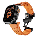 テイラーステンレススチールブラックバタフライバックルシリコンウォッチバンド、Apple Watch 44mm / 45mm / 46mm / 49mm用