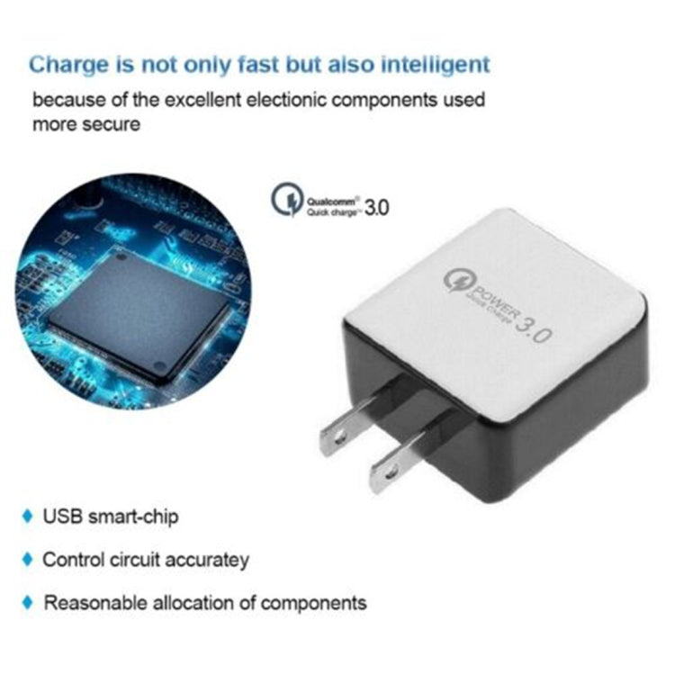1USB QC 3.0 ワイヤードクイックチャージャー USプラグ、ブラック、ホワイト