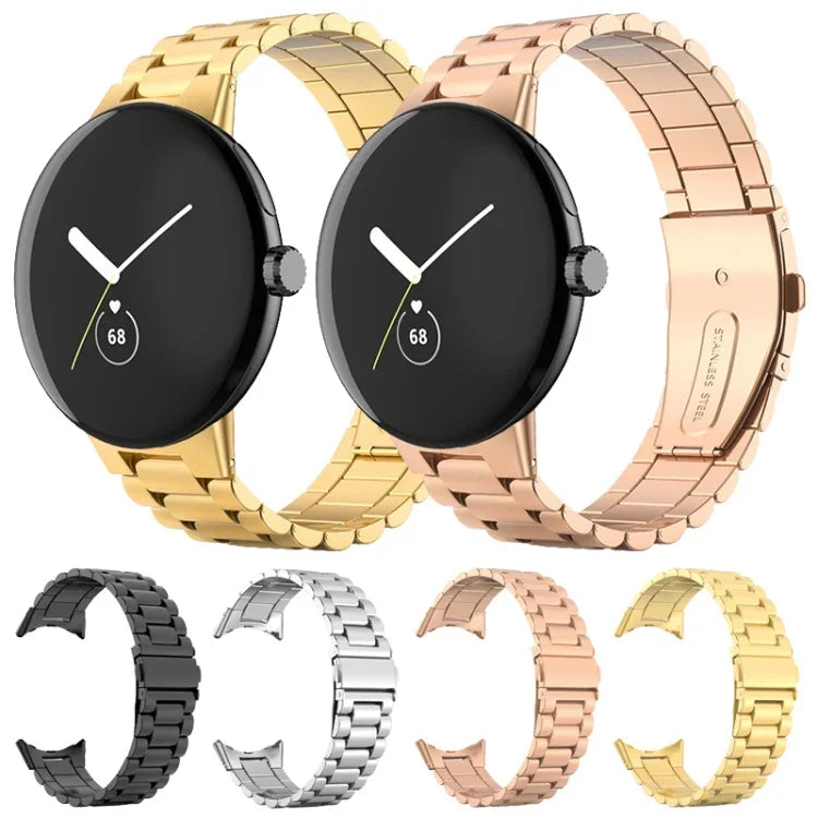Three Beads Stainless Steel Folding Buckle Integrated Watch Band, For Google Pixel Watch 4 / Watch 3 45mm