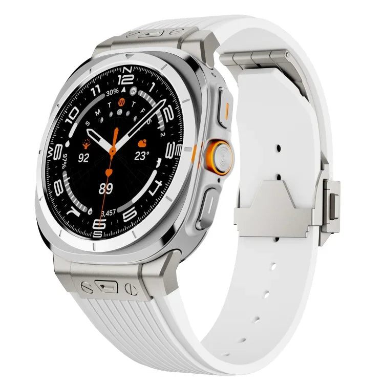 チタンコネクター銀バックルシリコン時計バンド、Samsung Galaxy Watch Ultra 47mm / Ultra 2025用