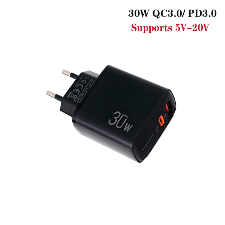 PD31 30W USB-C / Type-C + USB-A 充電器 Type-C+8ピン 2-in-1 データケーブル付き、EUプラグ、EUプラグ + 2-in-1 データケーブル