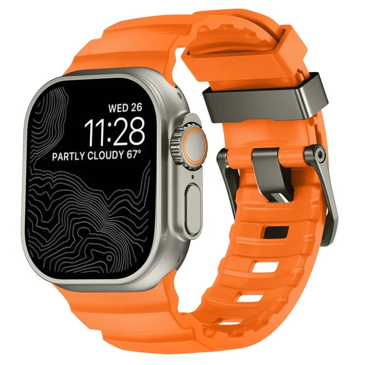ワイルドパスグレーバックル厚手シリコンウォッチバンド、Apple Watch 46mm / 49mm / 45mm / 44mm用