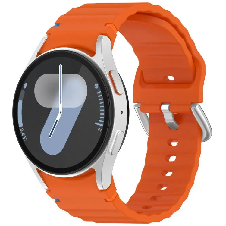波状模様ステッチ入りシルバーバックルシリコン時計バンド、Samsung Galaxy Watch 7 40 / 44mm用