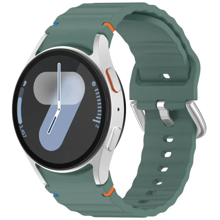 波状模様ステッチ入りシルバーバックルシリコン時計バンド、Samsung Galaxy Watch 7 40 / 44mm用