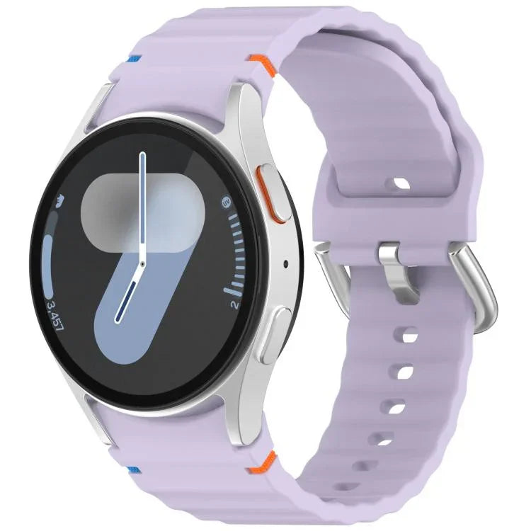 波状模様ステッチ入りシルバーバックルシリコン時計バンド、Samsung Galaxy Watch 7 40 / 44mm用
